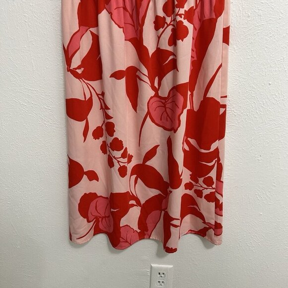 Ann Taylor Petite Floral Smocked Bodice Flare Dress Pink Red Size PS Puff Sleeve - Picture 3 of 10